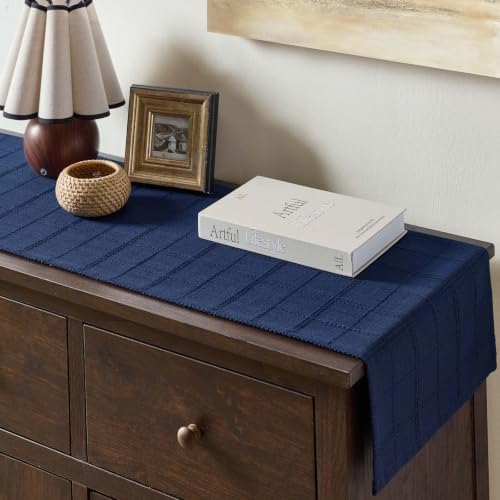 ZeeMart Linen Checked Farmhouse Table Runner, 13x90 Inches Navy Blue - Image 6