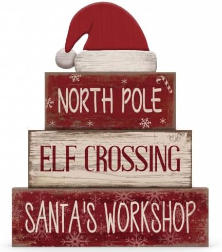 Moucuny 4 Pcs Christmas Elf Table Decorations Wooden Santa Hat Block Signs by Moucuny
