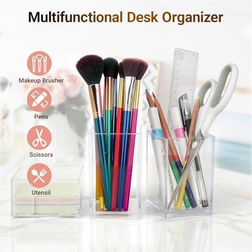 3 Pcs Acrylic Pen Pencil holder and Sticky Note Holder,Clear Desk Organizer,Desk Accessories for Office School Home - Image 4