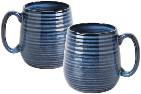 20 oz Large Coffee Mug for Women and Men, Large Ceramic Mug (Blue, 2PCS) by masoline
