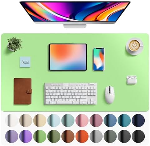 Aothia Faux Leather Desk Mat - Large Mouse Pad, Non-Slip PU Leather Blotter, Waterproof Writing Surface for Office and Home (Foam Green, 40" x 24") by AothiaSimpleNaturalUnique