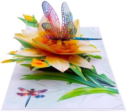 3D Pop-Up Daffodil & Dragonfly Greeting Card – Handmade Spring Flower Card for Birthday, Mother’s Day, Easter & Special Occasions F51