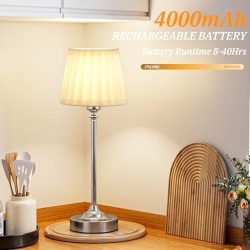 Kakanuo Cordless Table Lamp Rechargeable Silver - 1 Pack 4000mAH Battery Operated Lamp for Decor, 3000K Stepless Dimming Touch Control Wireless Lamp for Bedroom, Dining Table, Counter, Living Room - Image 5