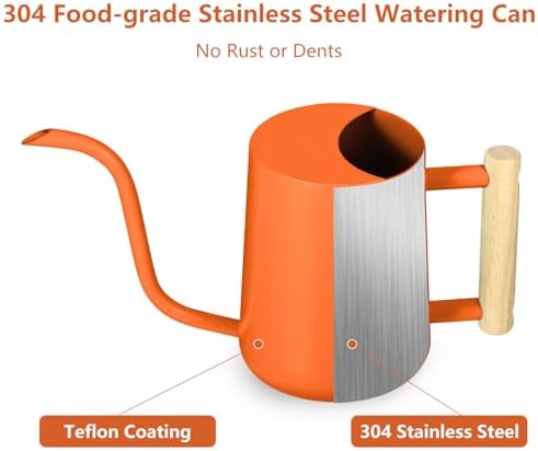 Watering Can Indoor Plants, 35oz Small Stainless Steel Metal Watering Can Modern Decorative Watering Pot with Long Spout for Indoor House Plant Bonsai Garden Flowers (Orange) - Image 5