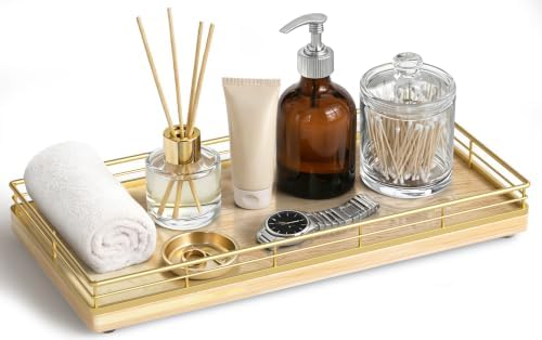 Bathroom Vanity Tray for Countertop, 12" x 6" Oak Wood Toilet Tank Tray by Focusonit