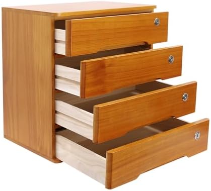 4-Tier Desktop Storage Box with Lockable Drawer, Wooden Desk Organizer for Office Supplies, Flat File Cabinet, Minimalist Design for Home & Office Use(Wooden+Yellow) by Unknown