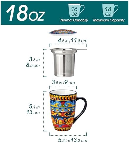 vancasso 18 Oz Tea Infuser Mug with Lid, Midnight Peacock - Image 2
