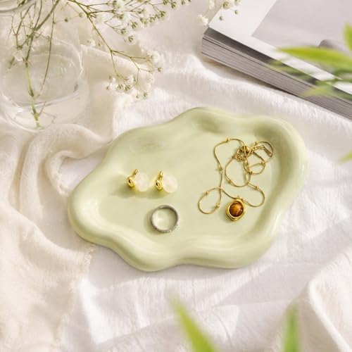 Gifts For Women Green Cloud Ceramic Jewelry Dish Tray, Vanity Ring Dish Ceramic Trinket Ring Holder, Room Decor Aesthetic,Decorative Cloud Vanity Key Tray Present for Wife Mom Daughter (Cloud-Green) - Image 5