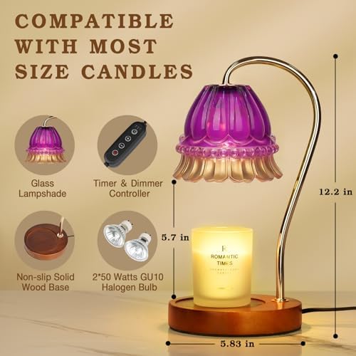 Funistree Flower Candle Warmer Lamp with Timer, Dimmable Candle Lamp Warmer, Christmas Birthday Gifts for Women Mom Her, Housewarming Home Decor, Lotus Wax Warmer for Yankee Candles - Purple Flower - Image 5