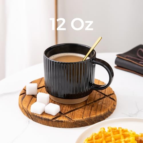 GBhome 12 OZ Stackable Coffee Mugs Set of 6, Ceramic Black Coffee Cups Set - Image 2