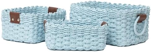 Woven Paper Rope Wicker Basket for Organizing(Set of 3,Blue) by QingtuHome