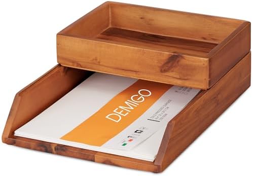 DEMIGO Desk Organizer Letter Tray Set of 2, Natural Acacia Wood Paper Tray by Demigo