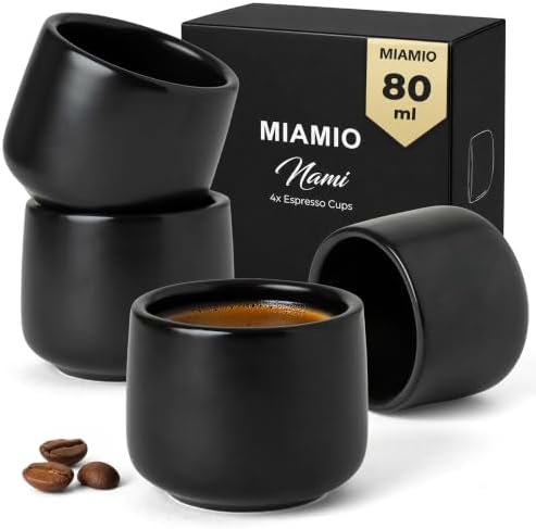 MIAMIO - Espresso Cups Set of 4, Ceramic (2.7 oz) - Nami (Black) by MIAMIO