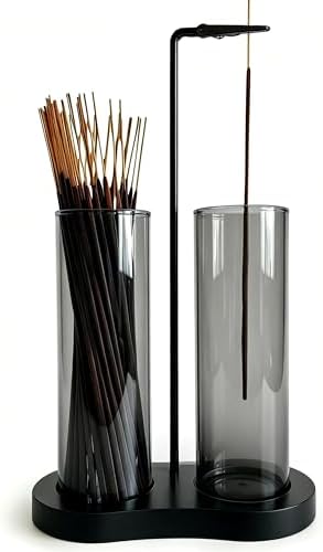 Gray Glass Incense Holder, Incense Sticks Burner Holder with Storage,Hang Upside Down Incense Holder for Sticks with Glass Ash Catcher for Meditation Yoga Spa Room Decor (Gray) by MoocerviIncenseHolder