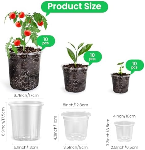Bluepro Clear Nursery Pots with Drainage Holes, 4/5/7 Inch, 30-Pack - Image 2