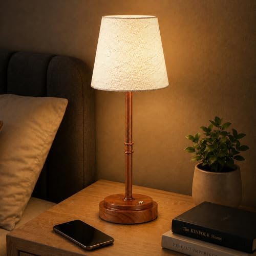 Rechargeable Cordless Table Lamp, Battery Operated Bedside Lamp, Wood Grain by Litluzecozy