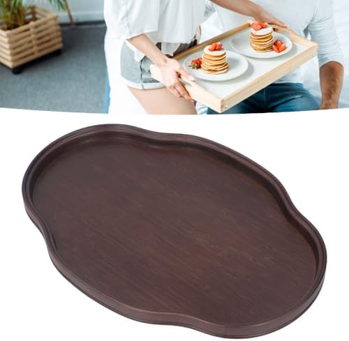 14.5 Inch Walnut Color Oval Shape Bamboos Tea Tray Multifunctional Textured Coffee Table Serving Tray for Guest Reception - Image 4