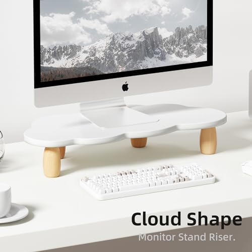 AFOOYO Monitor Stand Riser,Cloud Shape Wood Computer Monitor Stand, 16.5IN Monitor Stand Riser, Multi-Purpose Desktop Organizer Riser for Computer,Laptop,Printer,TV,White - Image 2