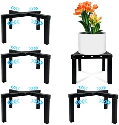 4 Pcs Four Legs Adjustable Metal Plant Stand for 5"-10" Plant Pot – Indoor & Outdoor (Black, 4 Pack) - Image 3
