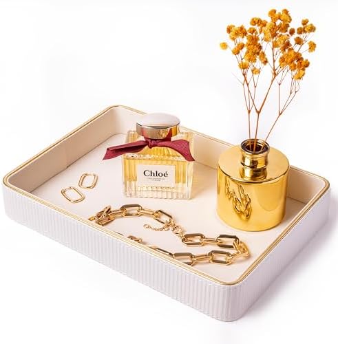 Perfume Tray Valet Tray Night Stand Bedside Organizer| Perfume Organizer Catchall| Perfume Trays for Dresser Vanity Tray for Dresser Countertop| Perfume Holder| Nightstand Organizer Women (White) by ZHEM