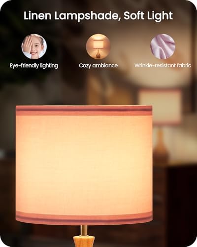 Pink Table Lamp, 14.2" Small Bedside Lamp, Modern Nightstand Lamp with Pink Linen Lampshade & Wood Bottle-Shaped Base, E26 Socket, Cute Desk Lamp for Girl's Room, Bedroom, MP09TL05 - Image 5