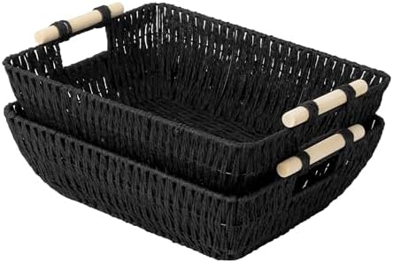 StorageWorks Large Wicker Storage Basket, Paper Rope Storage Baskets, Black by StorageWorks