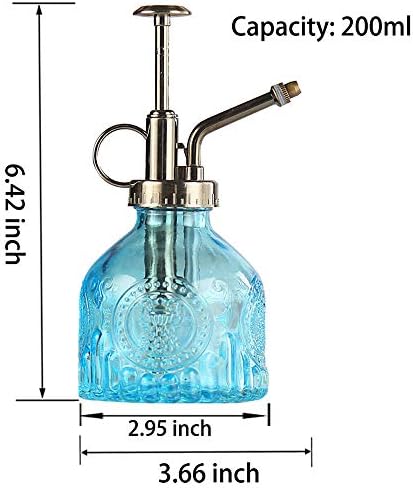 Plant Mister Glass Spray Bottle Small Plant Watering Can 6.4" Tall Retro Indoor Watering Can Bronze Plastic Top Pump for Garden Indoor Plant Sprayer (Blue) - Image 3