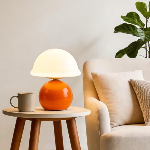 Glass Mushroom Lamp, Dimmable Bedside Table Lamp (Orange) - Image 2