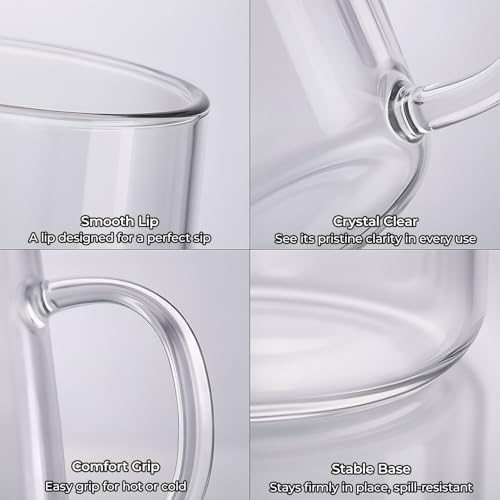 Aquach 20oz Glass Coffee Mugs Set of 2, Large Clear Borosilicate Tea Cups - Image 5