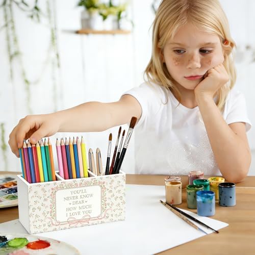 Pink Floral Pen Pencil Holder for Desk, Girl Nursery Decor - Image 5