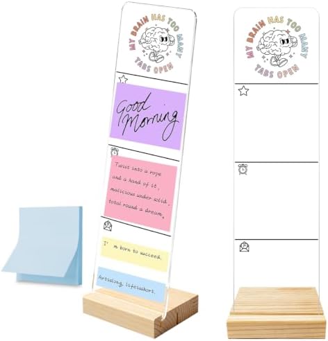 Monitor Memo Board with Removable Wooden Base Acrylic Portable Sticky Note Holder, My Brain Has Too Many Tabs Open Logo Office Desk Desk Set Sticky Notes 100 Sheets by HTBIG
