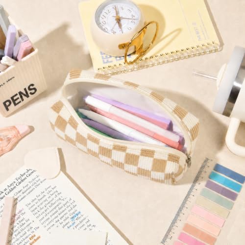 22Pcs Book Annotation Kit Aesthetic Pencil Case with Supplies School Annotation Supplies Gel Pen Transparent Sticky Note Taking Bible Study College Stationery Supplie (Beige Checkered) - Image 7