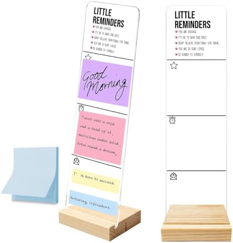 Monitor Memo Board with Removable Wooden Base Acrylic Portable Sticky Note Holder, Little Reminders Sign, Office Desk Set Sticky Notes 100 Sheets by HTBIG