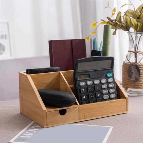 9.6x5.9x4.3in Bamboo Desk Organizer with Drawer and Tray - Image 2