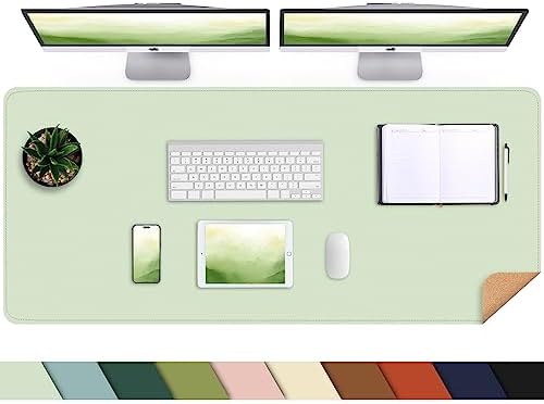 AFIING Cork Desk Mat 47" x 23.6", Dual-Sided Natural Cork & PU Leather Desk Pad, Non-Slip Waterproof Large Mouse Pad for Office, Home & Gaming (Light Green) by AFIING