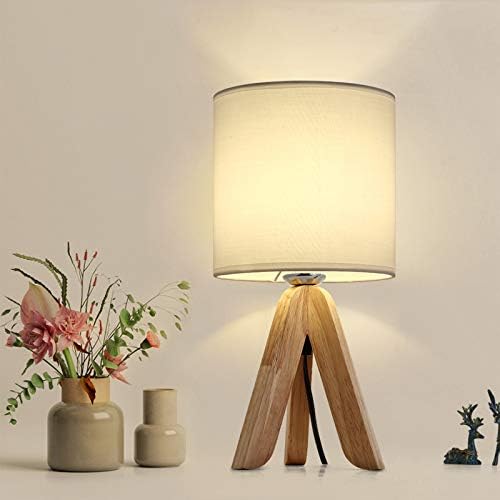 HAITRAL Small Bedside Table Lamp - Wooden Tripod Nightstand Lamp,13.4 Inch by HAITRAL