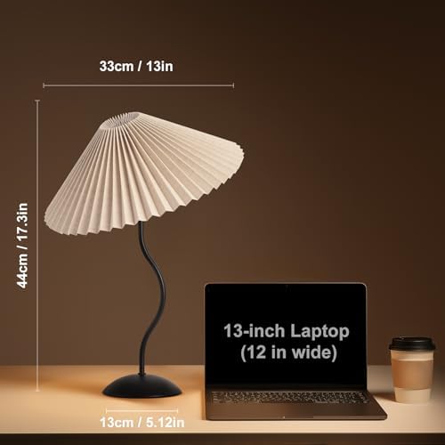 KUNJOULAM Small Pleated Table Lamp, Bedside Nightstand Lamp with Beige Lampshade Black Base, Morden Mini Lamp for Bedroom Home Office Decor, E12 Bulb Included - Image 2