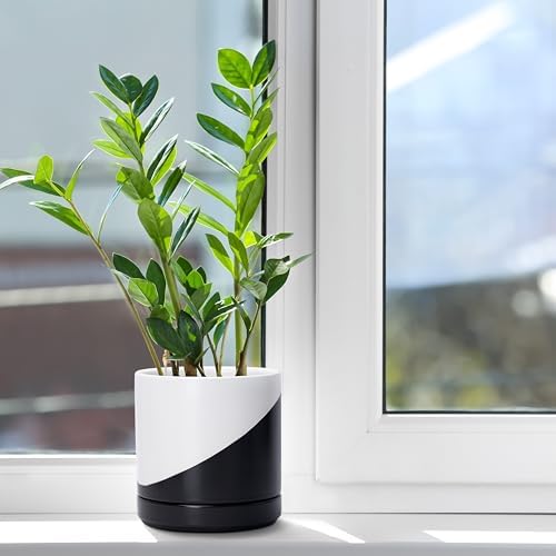 D'vine Dev 6.5 Inch Ceramic Planter Pot, Black White Diagonal, 94-O-C-K - Image 3