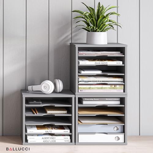 Ballucci 5-Tier File Organizer for Desk, Wooden Mail Sorter, Office Desk Organization, Paper Storage Organizers, Folder Holder for Desk, Letter Trays & Stacking Supports, Gray - Image 3