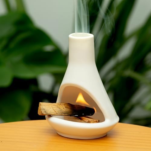 Modern Ceramic Palo Santo Holder & Burner –Mini Chiminea for Cone & Candle by MOUGIGI