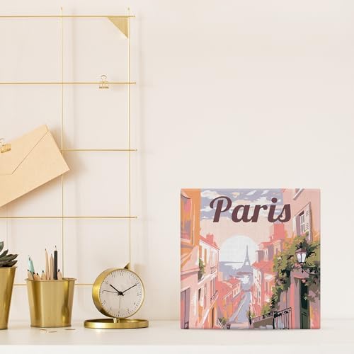 Figured'Art Mini Paint by Numbers Kit for Adults with Frame Travel Poster Paris Small Format 8"x8" - Craft Art Painting DIY Canvas Already Stretched on a Wooden Frame - Image 2
