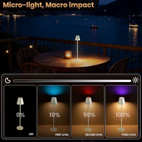 Timjorman RGB Palm-Sized Cordless Table Lamp, Rechargeable Touch Metal Bedside Lamp, 3 Brightness 3000K Warm Light, Small Table Lamp for Bedroom, Restaurant, Patio, Camping (Champagne Gold 1 Pack) - Image 4