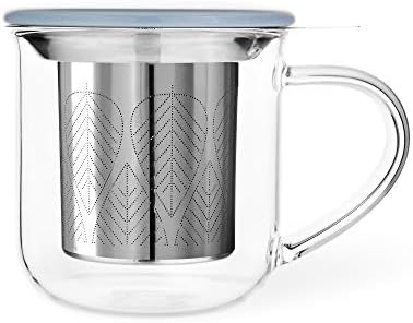 VIVA Minima Eva Glass Tea Cup with Infuser and Lid, 14 oz, Hazy Blue by VIVASCANDINAVIA