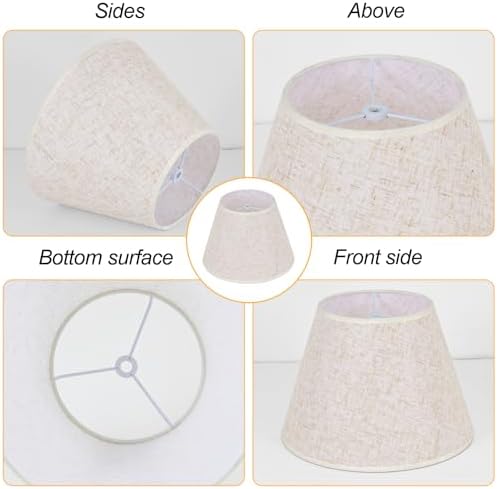 Beige Lamp Shade for Table Lamps, Small Empire Linen Textured Fabric Lampshade, 6 Inch Top 10 Inch Bottom 7 Inch High, Spider Fitter Replacement Shade for Bedside and Nightstand Lamps - Image 2