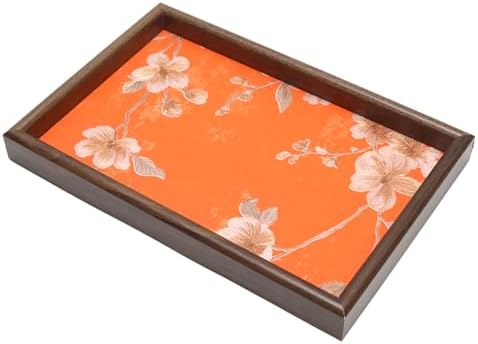 Wooden Valet Tray with Floral Base, Orange Vintage Blossoms by Unknown