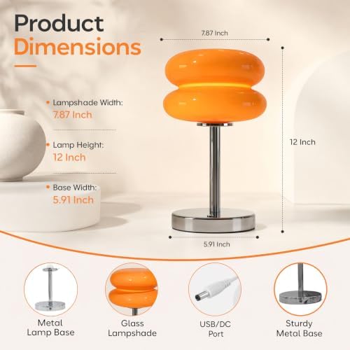 Senzoy Double-Layer Tart Night Light, Glass Mushroom Table Lamp, Orange - Image 4