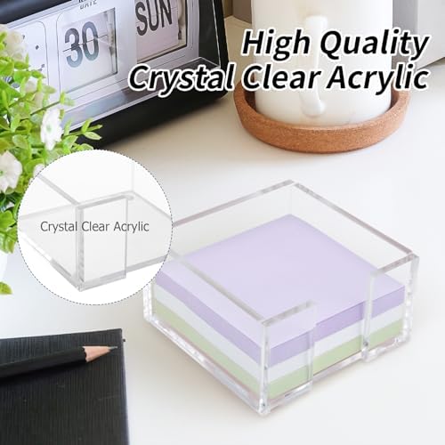 Acrylic Sticky Note Holder, 3 x 3 Crystal Clear Acrylic Notepad Holder Sticky Note Dispenser for Dorm Room and Office Desk Organizer - Image 2