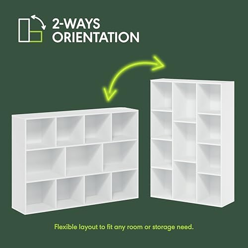 Furinno LUDER Book Shelf, 11-Cube Bookshelf, Reversible Bookcase, 9.4 x 29.1 x 41.7, Easy Assembly, for Living Room, Bedroom, Home Office, White - Image 5