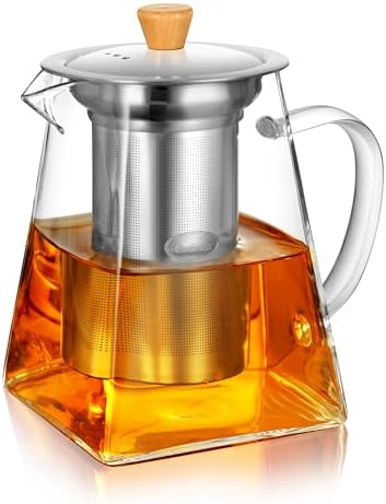 CNGLASS Glass Teapot with Infuser,24oz Clear Glass Tea Kettle with Removable Stainless Steel Strainer,Stovetop Safe Glass Teapot for Blooming and Loose Leaf Tea… by CNGLASS