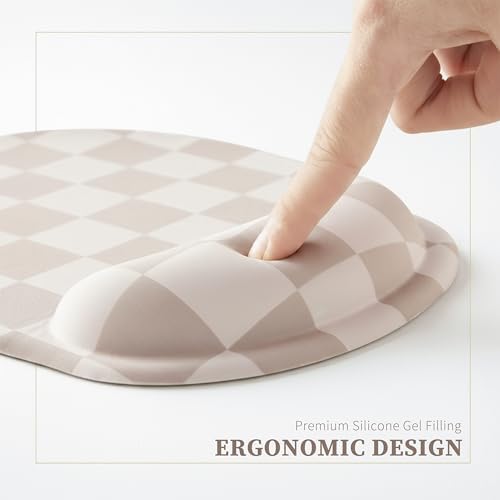 Ohocut Beige Khaki Checkered Mouse Pad with Gel Wrist Rest, Wrist Support, Ergonomic Desk Accessories for Women, Office Laptop Gaming Decor, Cute Aesthetic Check Design - Image 5